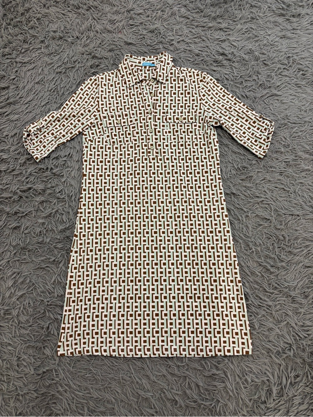 J McLaughlin Dress Women XS Geometric Catalina Cloth Henley Shift Stretch Office